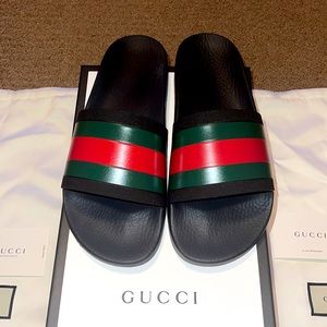 Brand New Black Gucci Slides; Size 10 US
